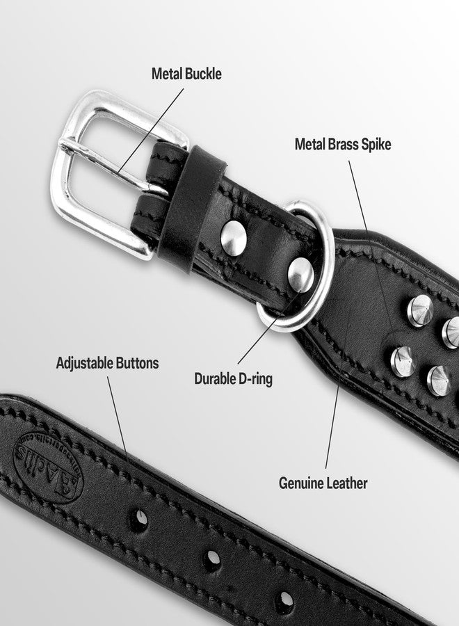 ADIL'S Leather Dog Collar With Spike, Adjustable Metal Buckle Studded Collars For Small, Medium, & Large Dog With D Ring, Width: 38Mm Black, Size Xl - Image 2